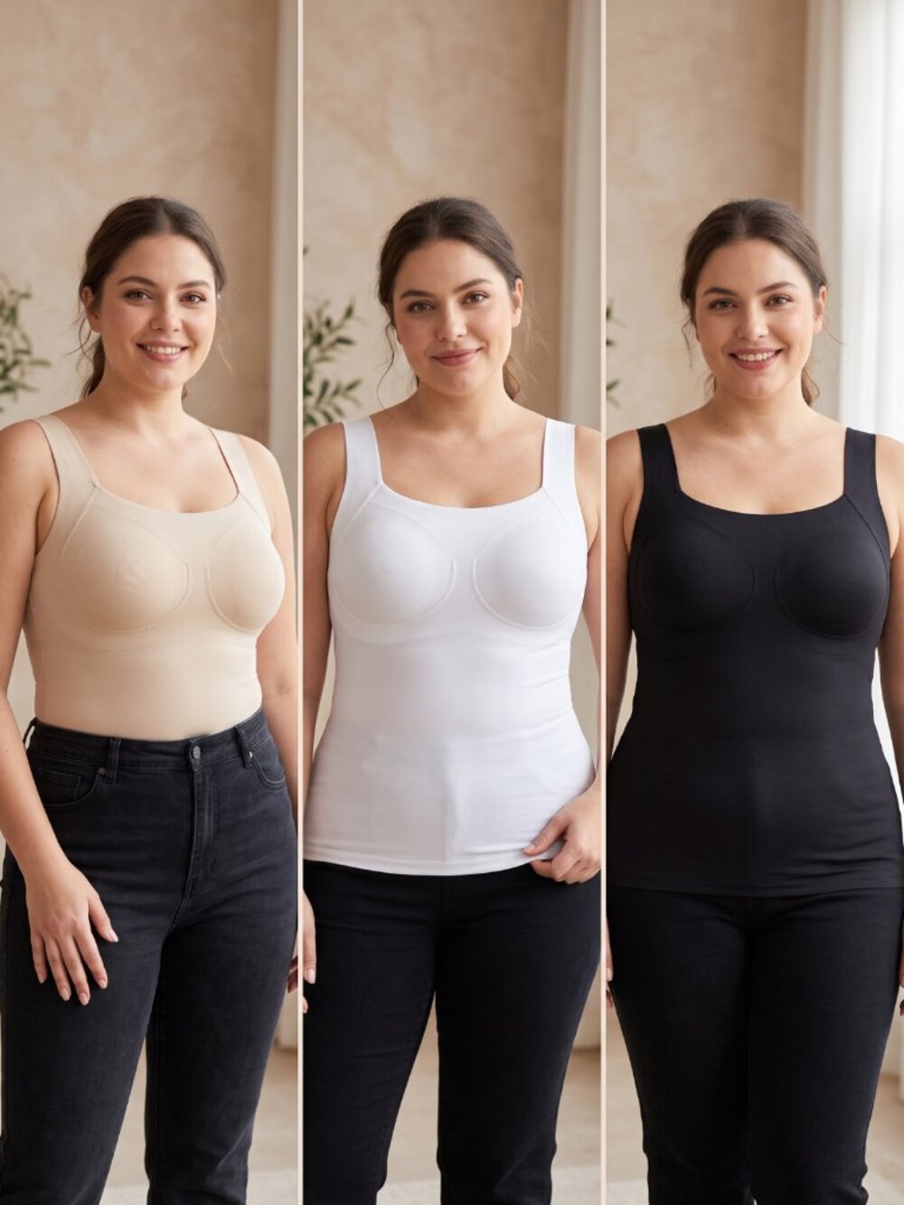 NWOT 3 Pk Womens Shapewear Compression Tanks Built-In Bra Camisoles 2XL